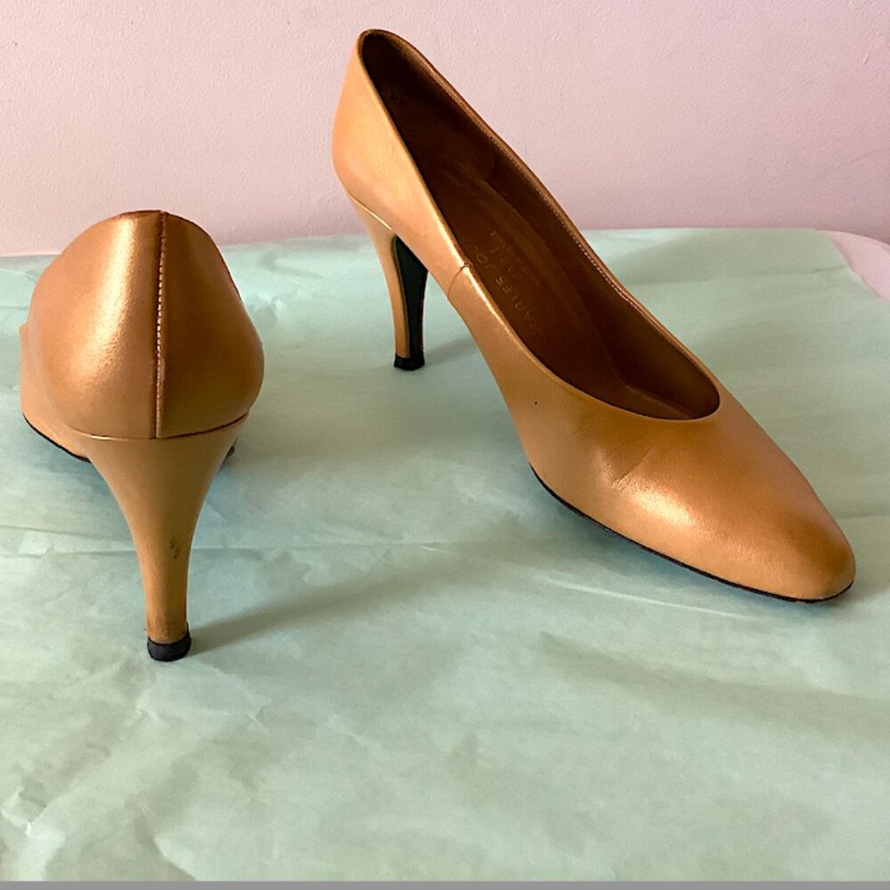 Charles Jourdan - Vintage  Size 8.5 , 4 inch High Heel Shoes, Gold Leather Paris